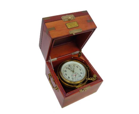 20th century Russian marine chronometer, single fuse 48 hour movement contained within brass casing, mounted on gimbals withi