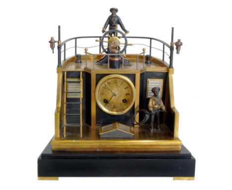 A late 19th century French gilt brass and steel novelty 'quarterdeck' mantel clock Guilmet, Paris, the eight-day gong strikin