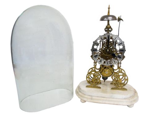19th century skeleton clock, the brass fretwork frame containing 8-day fuse movement, single hemispherical bell, silver chapt