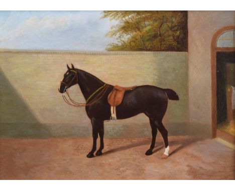 Attributed to Henry Bernard Chalon (1770-1849), Portrait of a horse in a courtyard, unsigned, attributed on gilt nameplate, o