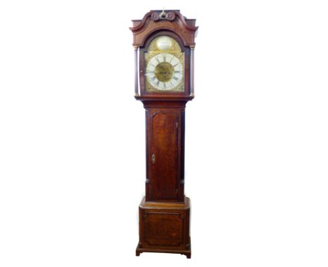 A mid 18th century mahogany long-case clock by Thomas Moyle of Nantwich, caddy top, swan-necked pediment with ionic fluted co
