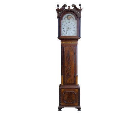 William Taylor, Dumfries, long-case clock, 8-day movement striking on single bell, white painted dial with Arabic and Roman n