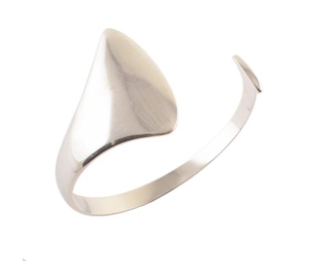 Georg Jensen silver bangle by Hans Hansen , abstract tapered form, diameter approx. 7cm, Georg Jensen oval mark and '925 S DE