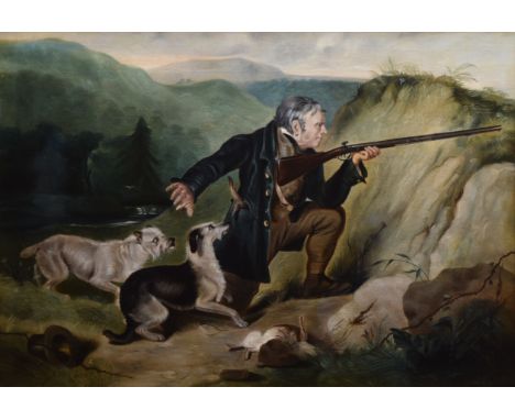 English School, 19th century, Shooting scene, unsigned, oil on canvas, 58.5 x 83cm, 23.25 x 32.75in.Condition report: The pai