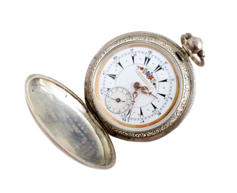 Turkish full hunter silver pocket watch by K. Serkisoff &amp; Co, Constantinople , white dial floral painted to top, brass ke