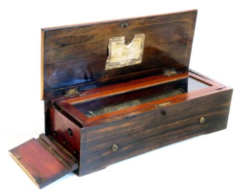 Nicole Freres musical box with 27cm cylinder, single comb, key wind with three operating leavers behind hinged end, flap glaz