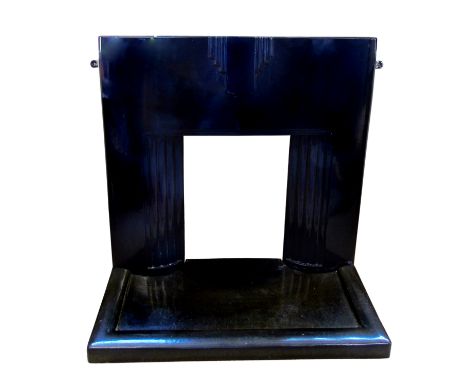 First quarter 20th century Art Deco design black stove enamelled fire surround and hearth, surround size width 100cm (39"), h