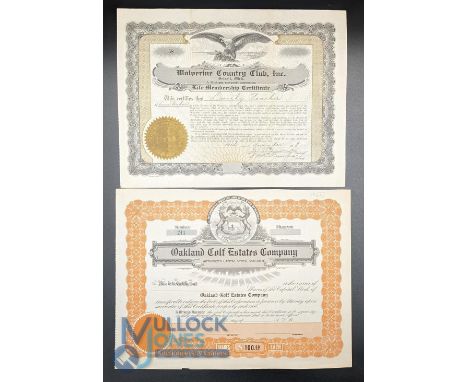 American Michigan Golf Club Share Certificates: to include Oakland Golf Estates Company and Wolverine County Club Inc 1928