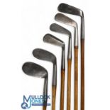 6x Various Winton golf irons features Harry Vardon 3 iron, Ladies 2 iron, a flanged wide sole mashie