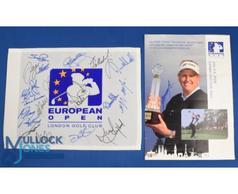 2008 European Open Golf Tournament signed package (3) played at London Golf Club, Kent, to include the pin flag signed by 20 