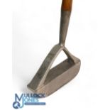 Otto Hackbarth patent forked neck alloy putter with central inlaid brass sole piece, showing four