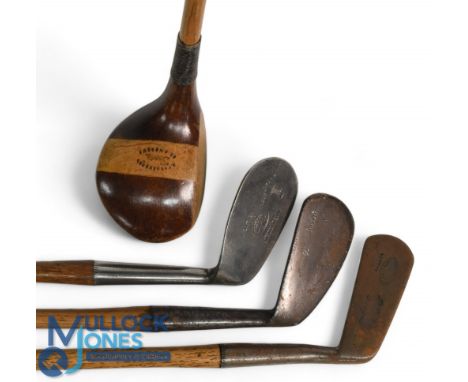 R Forgan and Son Scotia stripe top large head spoon together with a good sized niblick showing the Castle and Flag mark for t