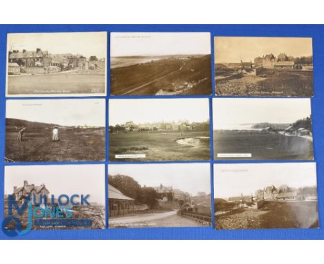 Collection of early 20th c Alnmouth Village Golf Links b&amp;w postcards (9) mostly real photographs of the clubhouse, golf c