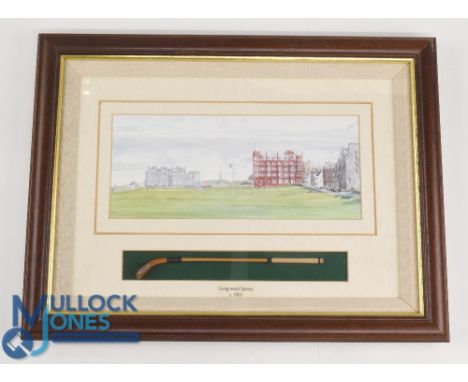 Fine Golfing Display Print and Longnose club comprising an original coloured golfing print by Bill Waugh of The R&amp;A Club 