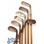 7x Various interesting irons incl Spalding hand forged mashie niblick, Cochrane niblick for W