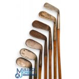 7x Various irons to incl Winton round toed shallow mashie niblick, J Bremner deep faced mashie,