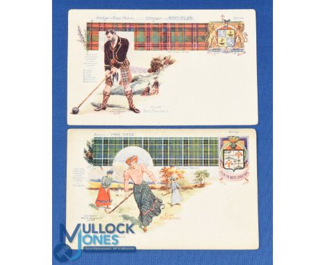 2x interesting early 20th c Clan Tartan Sporting coloured postcards to incl "Clanswomen of Scotland" featuring the Clan MacAl