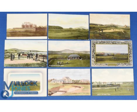 Collection of early Leven Links, coloured golfing postcards of the early 1900s (9) to include Scoonie Burn, Golf Club House, 