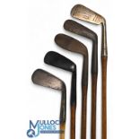 5x Assorted golf irons to incl Tom Brace patent hosel blade super 2 iron, W Hunter ridged back
