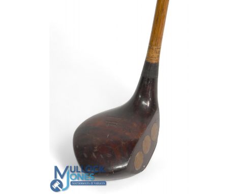 James Sherlock weighted training club in the shape of a brown stained socket neck wood stamped R H de Montmorency and showing