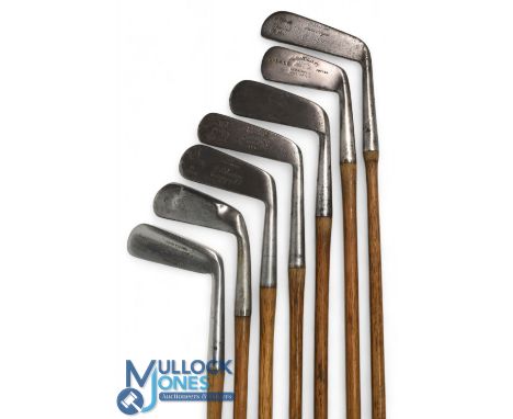 7x Assorted metal blade putters a wry neck musselback of Anderson of Anstruther, flanged sole Spalding gold medal anvil model