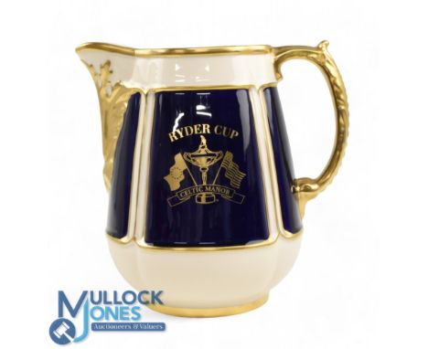 2010 Ryder Cup Celtic Manor Presentation Ceramic Blue and Gilt Quart Jug - made by 'Pickard in America' and presented by The 