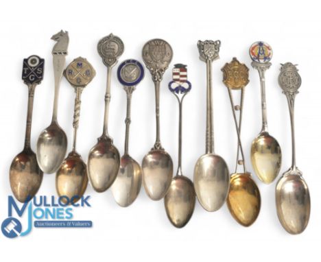 Vintage Hallmarked Silver Golfing Spoons. From various clubs some having enamel, 11 in total 196g