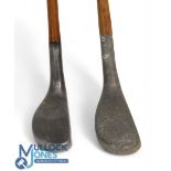 Mills Y Model alloy mallet head putter t/w an Oxidised L model mallet head putter both with sound