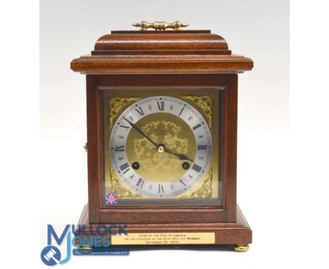Fine 2000 PGA Cup Celtic Manor Presentation Mahogany and Brass Face Chiming Mantle Clock c/w key - presented by The PGA of Am
