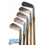 5x Various Tom Stewart golf irons incl A Gow iron, Fred Whiting Sandwich 3 iron, 2x mashies, t/w a