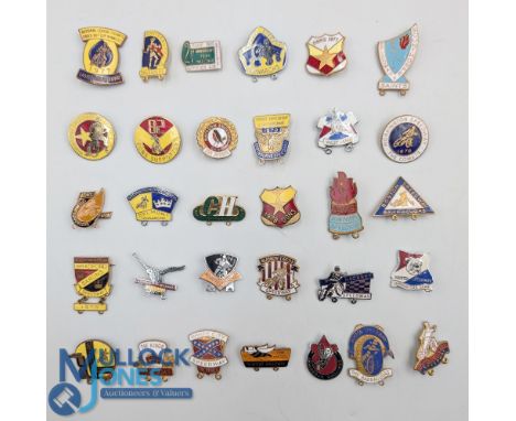 31x Vintage Assorted Speedway Motor Sport Enamel Badges with teams Boston, Bradford, Bristol, Canterberry, Cradley, Coventry,