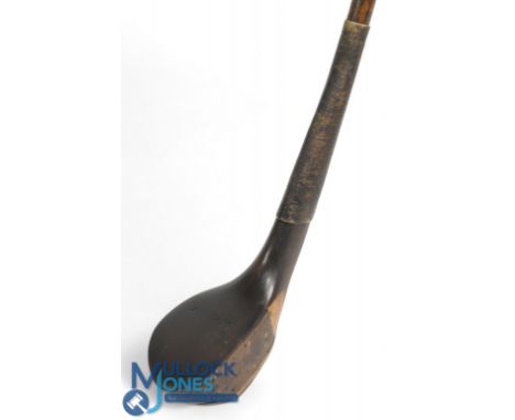 R Hunter dark stained beechwood scare neck bulger driver with near full length leather face insert and full length wrap over 