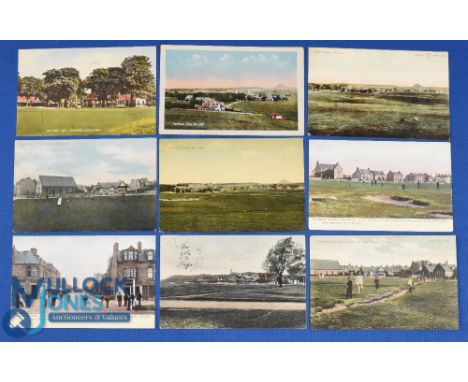 Collection of early Gullane golf links coloured postcards from the 1900s onwards (9) to incl various views of the golf course
