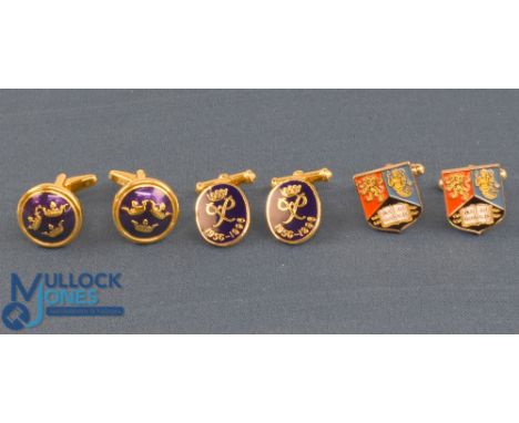 Interesting collection of gilt and enamel quality cuff links (3) to incl one dated 1956-1996, another pair with 3x crowns and