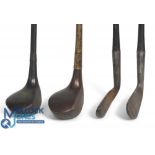 4x Matching J Tulloch golf clubs to include a dark stained late scare neck driver, dark stained