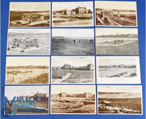 Interesting collection of early 20th c St Andrews Golf Links b&amp;w postcards (12) view of the R&amp;A Club House, Grand Hot