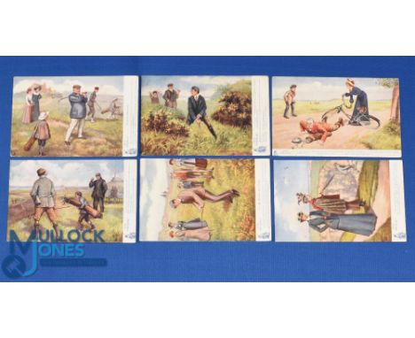 Collection of early "Punch" amusing coloured golfing scene postcards c1900s (6) each with amusing annotations - all used with