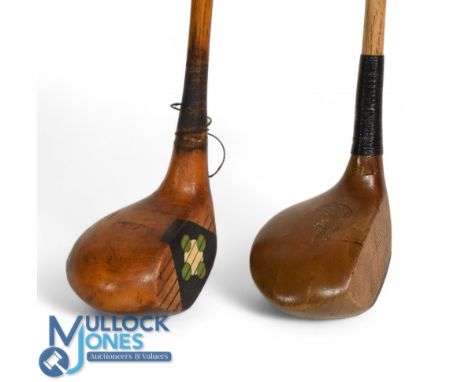 2x Brassies - one stamped Hugh Clark high crowned fancy faced peerless model with alloy back weight together with a light sta