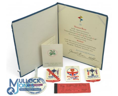 1975 Ryder Cup Norman Wood Official Issued Badges: To Consist of Players Badge, scarce Red Ticket book containing 4 mint $1 D