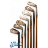 7x Assorted irons to incl D Anderson and Sons St Andrew diamond back mashie, musselback jigger