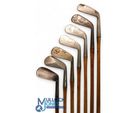 7x Assorted irons to incl D Anderson and Sons St Andrew diamond back mashie, musselback jigger showing the Anderson arrow mar