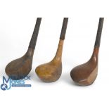 3x Scare neck woods to incl dark stained persimmon stamped JT Howcroft Bolton to the crown with a