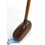 Unusual centre shafted wooden slim mallet head putter with integral brass sole and full face