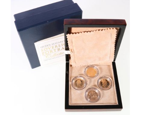 The Royal Mint UNITED KINGDOM Elizabeth II four coin sovereign portrait collection comprising 1957,1980, 1987 and 2004 sovere