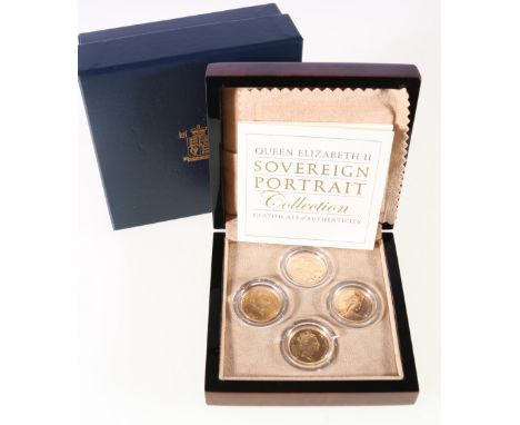 The Royal Mint UNITED KINGDOM Elizabeth II four coin sovereign portrait collection comprising  1957,1983,1986 and 2004 sovere