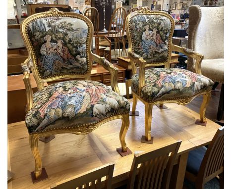 PAIR OF GILT TAPESTRY CHAIRS