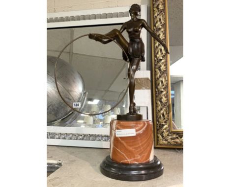 ART DECO STYLE BRONZE HOOP GIRL 45CMS (H) APPROX