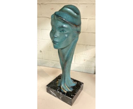 BRONZE VERDIGRIS HEAD ON MARBLE BASE 38CMS (H) APPROX 