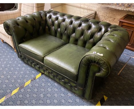 GREEN LEATHER CHESTERFIELD SOFA