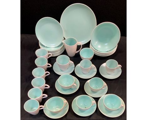 Poole mint green part table service including; one large plate, eleven small plates, six bowls, five tea cups and saucers, ot